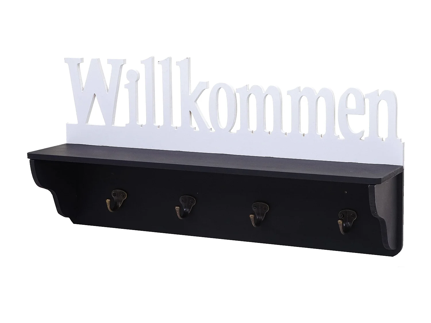 Wandkapstok MCW-D41 Welkom 4 haken,  zwart/wit