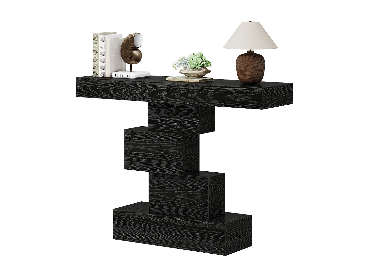 Zwarte consoletafel van 108 cm, smalle houten bijzettafel voor achter de bank met geometrische voet.