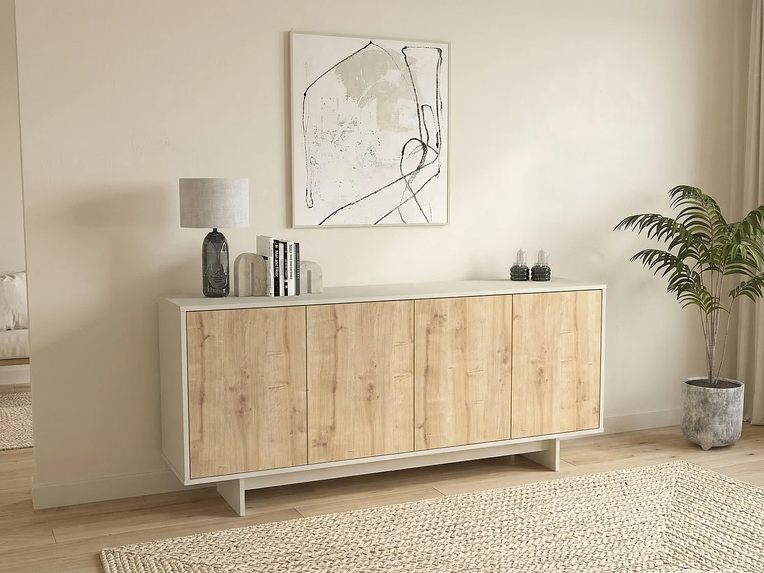 Dressoir met 4 deuren – Licht naturel en Beige – ZEFYNA