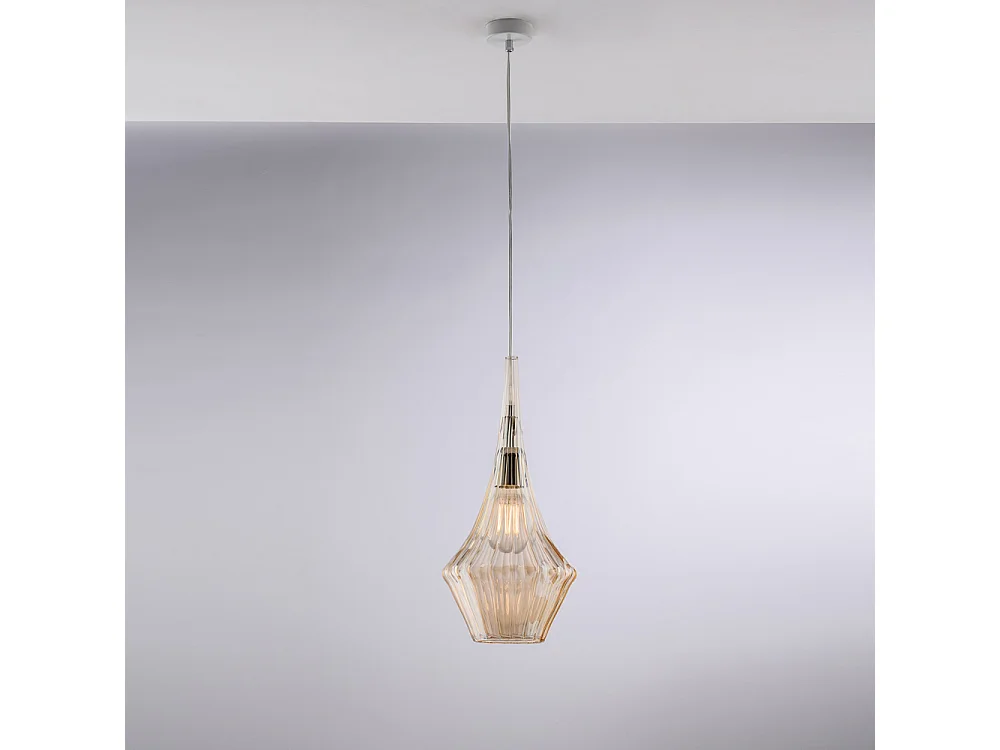 Zeus Suspension Iron avec verre pyrex ambré 1 lumière 150 d.20 BL270-S1-AM