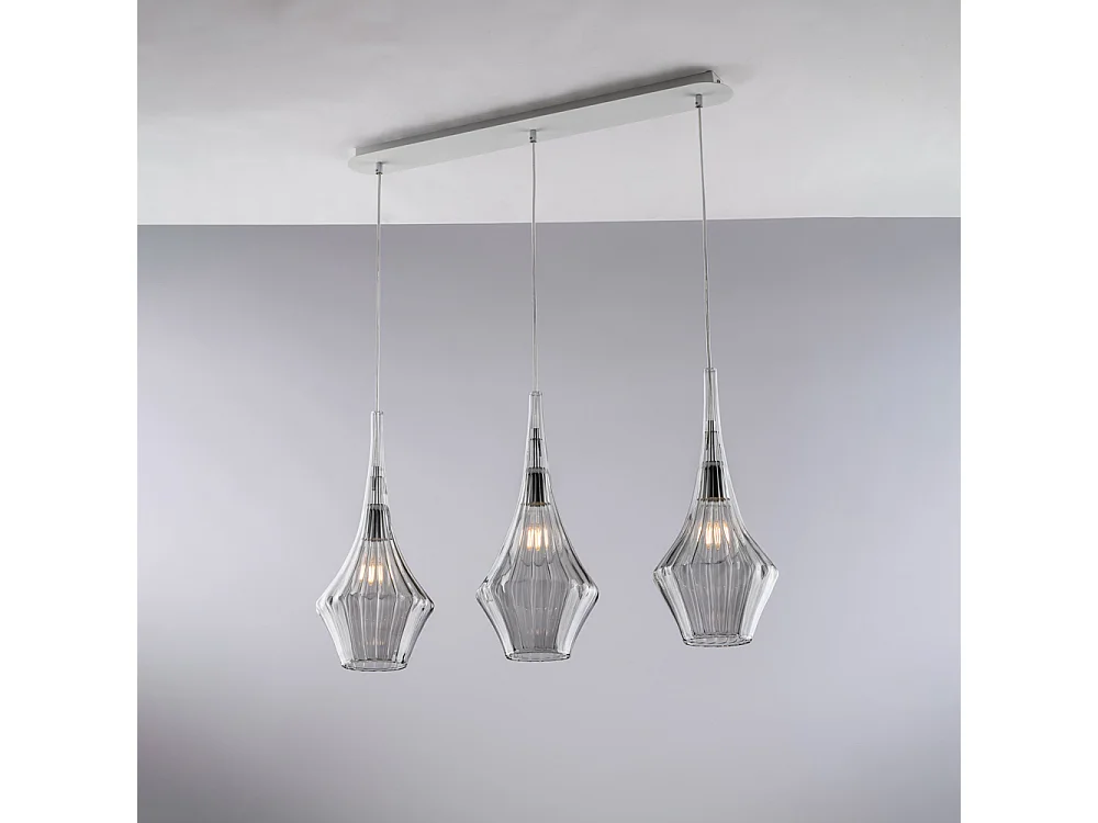 Zeus Rail en fer avec verre gris pyrex 3 lumières L.75 X 10 BL270-BIN3-GR