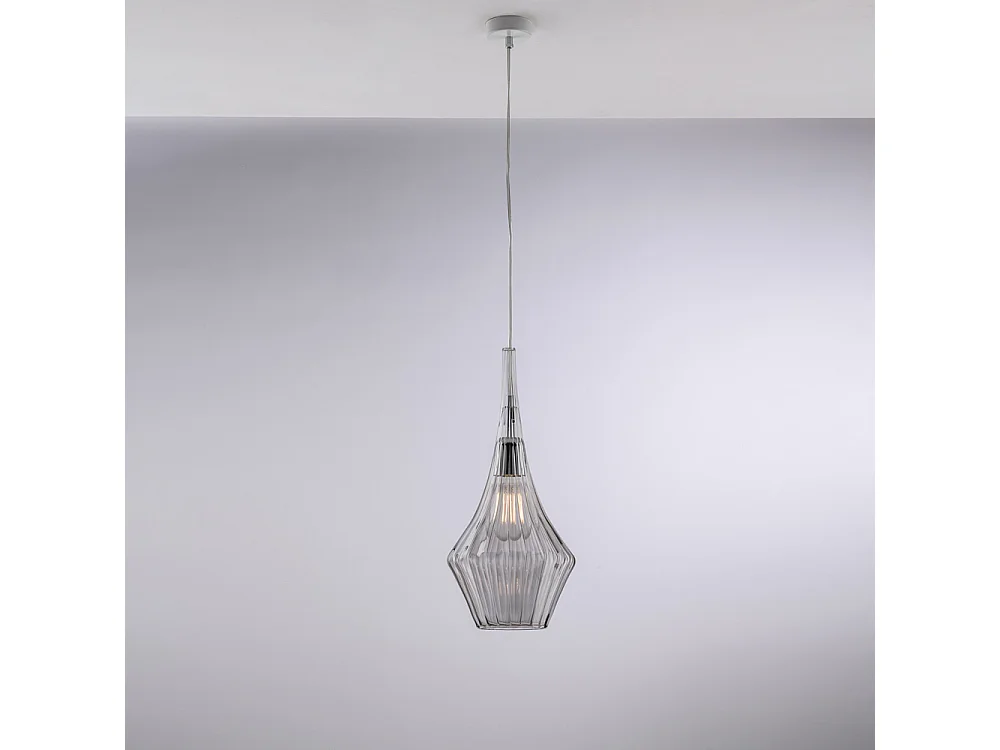 Zeus Suspension Iron verre pyrex gris 1 lumière 150 d.20 BL270-S1-GR
