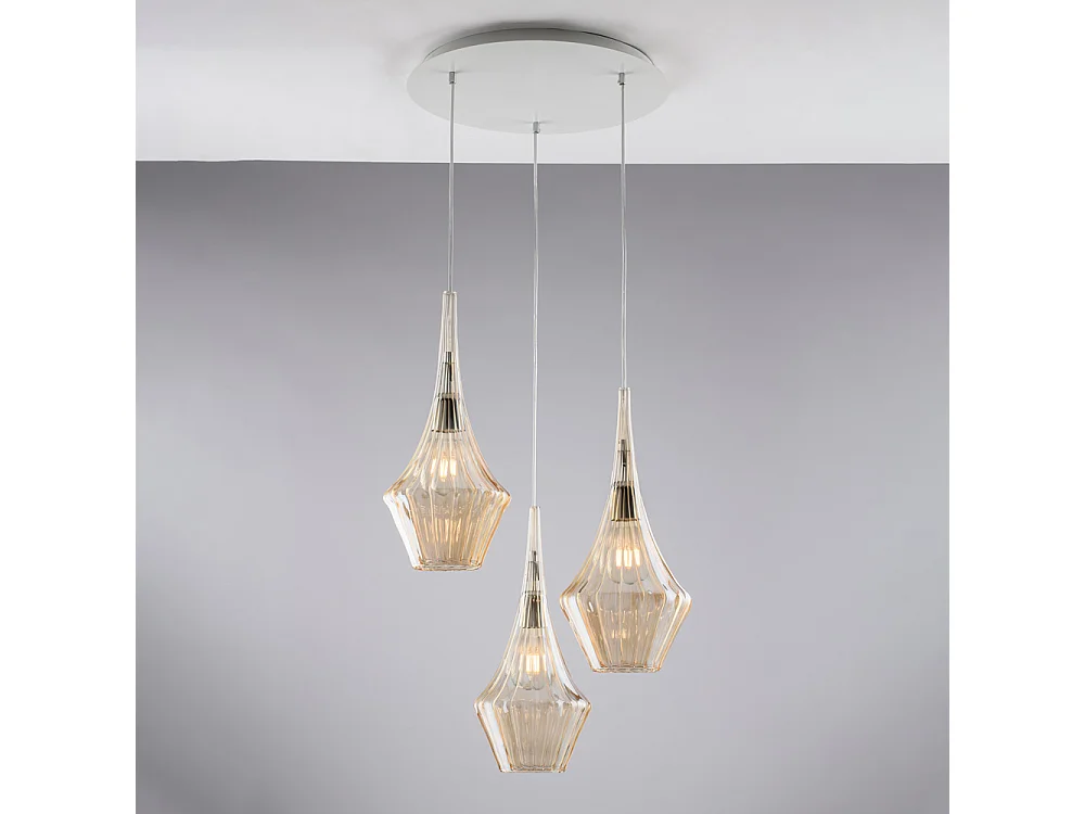 Zeus Suspension en fer avec verre pyrex ambré 3 lumières 149 d.50 BL270-S3-AM