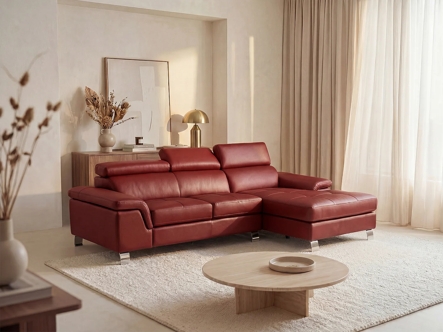 Leren hoekbank MISHIMA – Rood – Hoek rechts