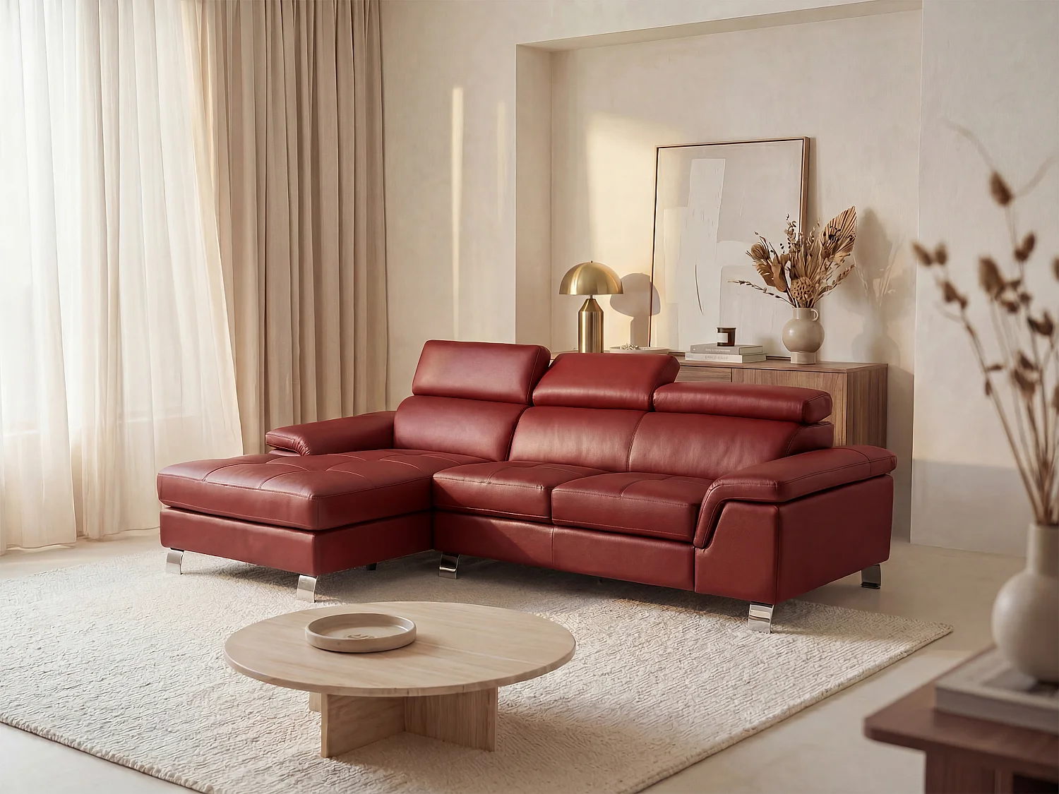 Leren hoekbank MISHIMA – Rood – Hoek links
