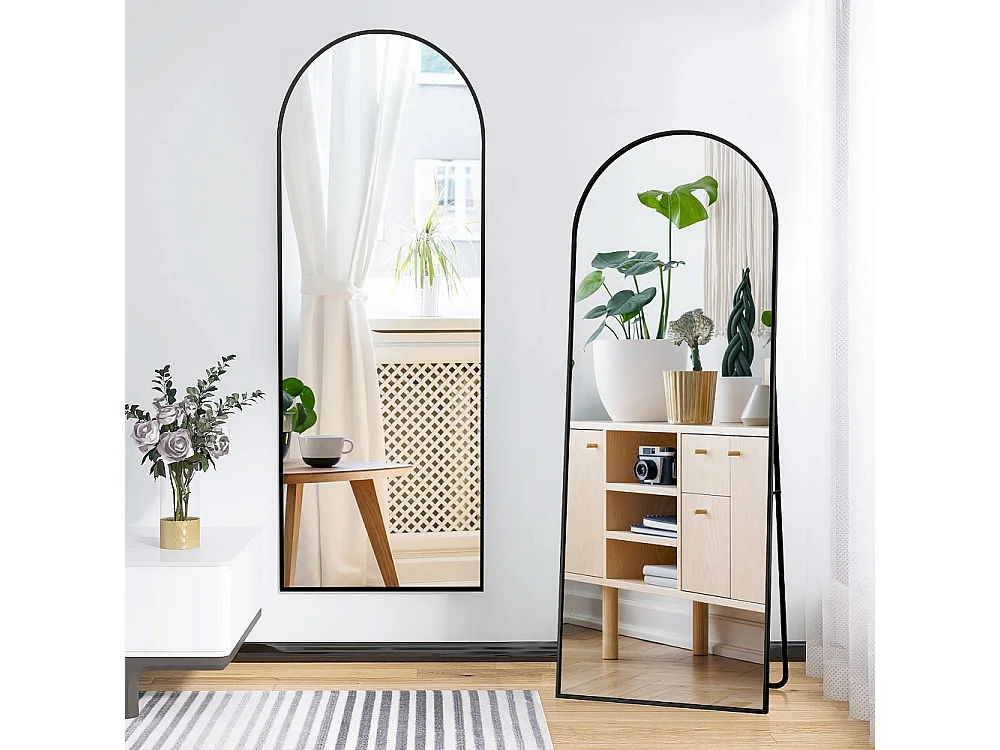 Volledige Boogvormige Decoratieve Spiegel – Elegant Ontwerp, Zwart, Wand- en Vloermontage, 164 x 54 cm