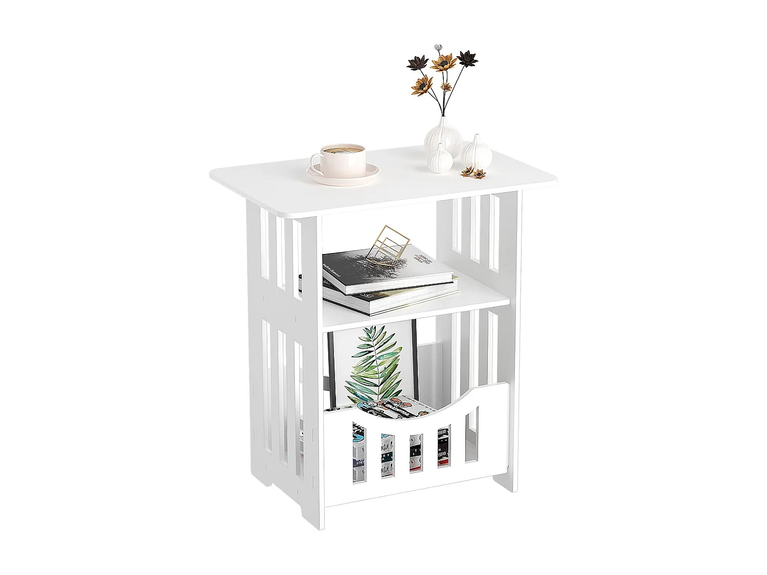 Wit nachtkastje 46x30x50 cm met mandje, ideaal als nachtkastje, salontafel of bijzettafeltje voor in de woonkamer, slaapkamer, badkamer of op het balkon