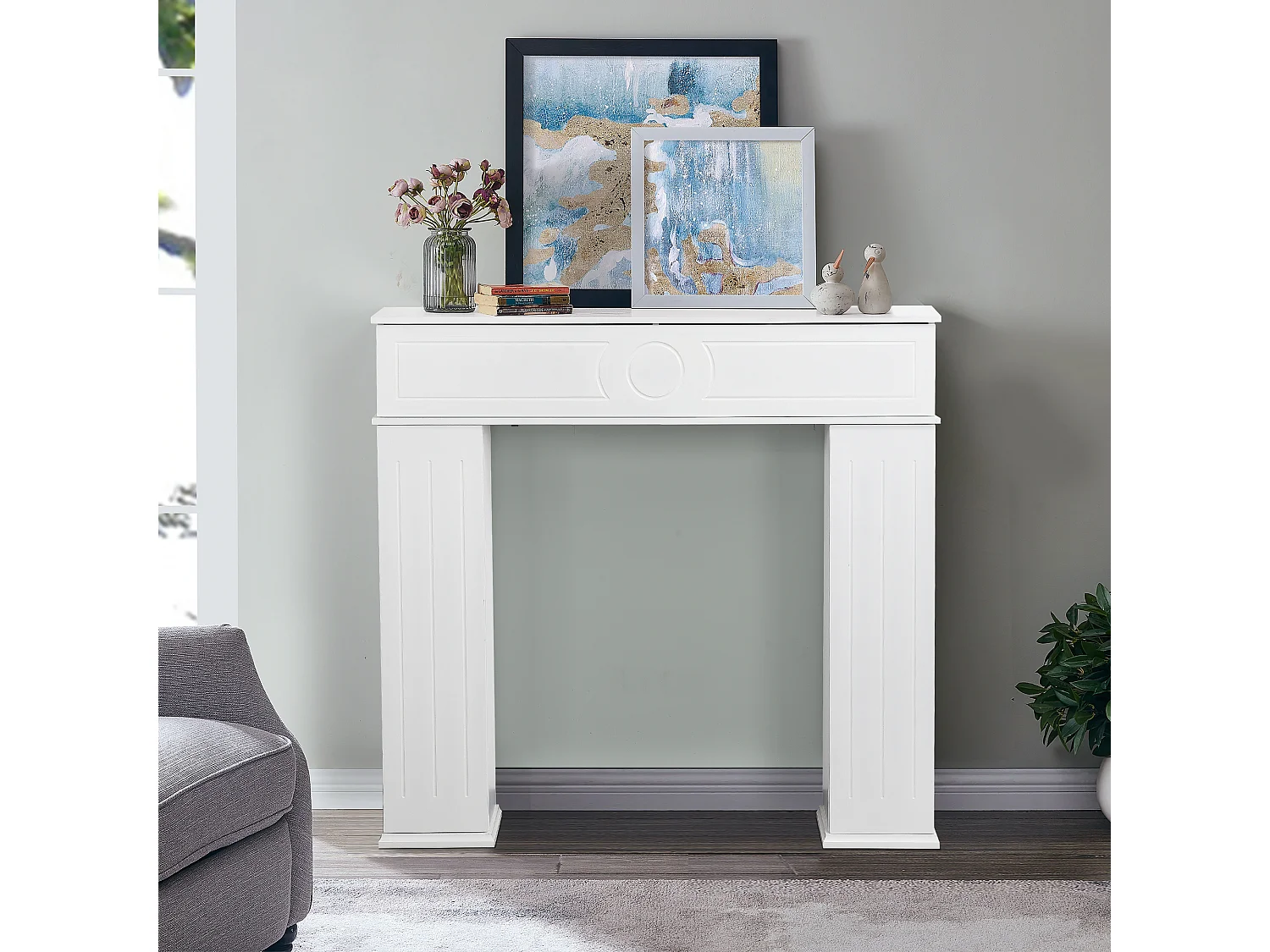 Witte decoratieve open haard met 3 deuren en XL-opbergruimte – MDF-console voor woonkamer en slaapkamer