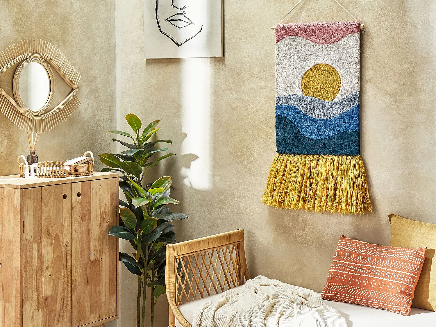 Stoffen wanddecoratie HASILPUR Katoen 108 cm Multicolor