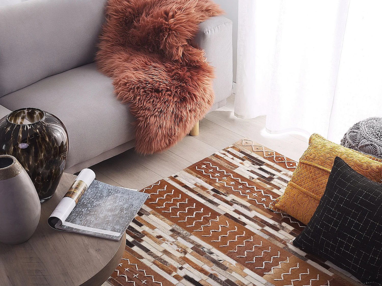 Vloerkleed HEREKLI 160 x 230 cm Leer Bruin