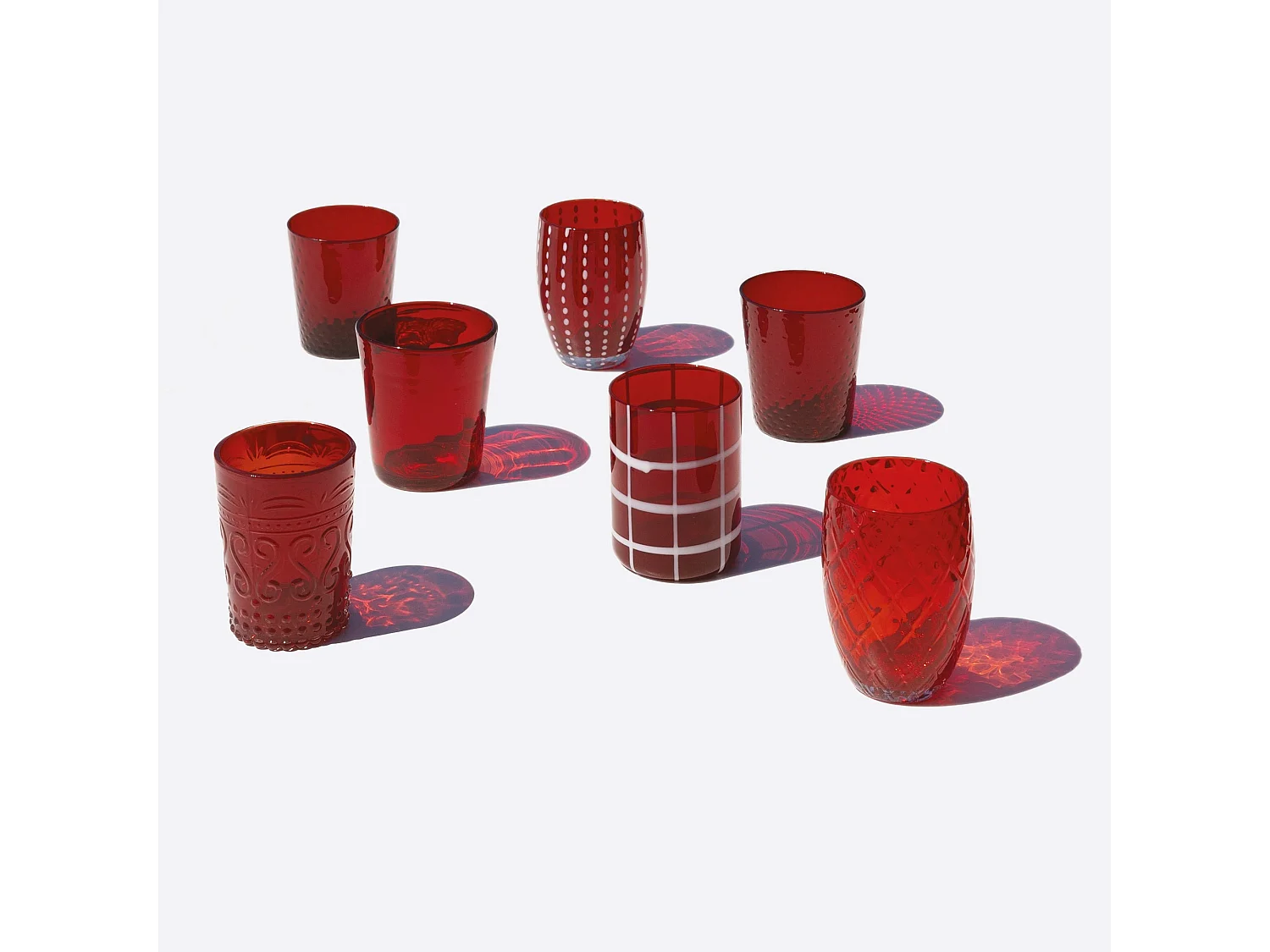 Zafferano Melting Pot Lot de 6 Verres Unicolores – Rouge – Verre Soufflé à la Main, 32 cl – Gobelets Artisan pour Eau et Cocktails