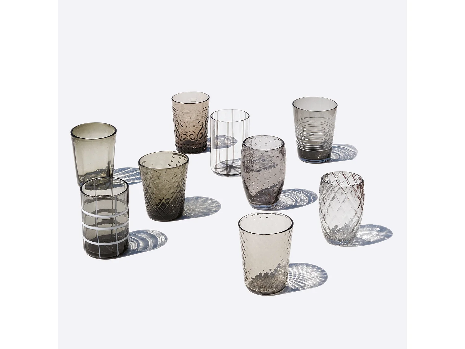 Zafferano Melting Pot Lot de 6 Verres Unicolores – Gris – Verre Soufflé à la Main, 32 cl – Gobelets Artisan pour Eau et Cocktails