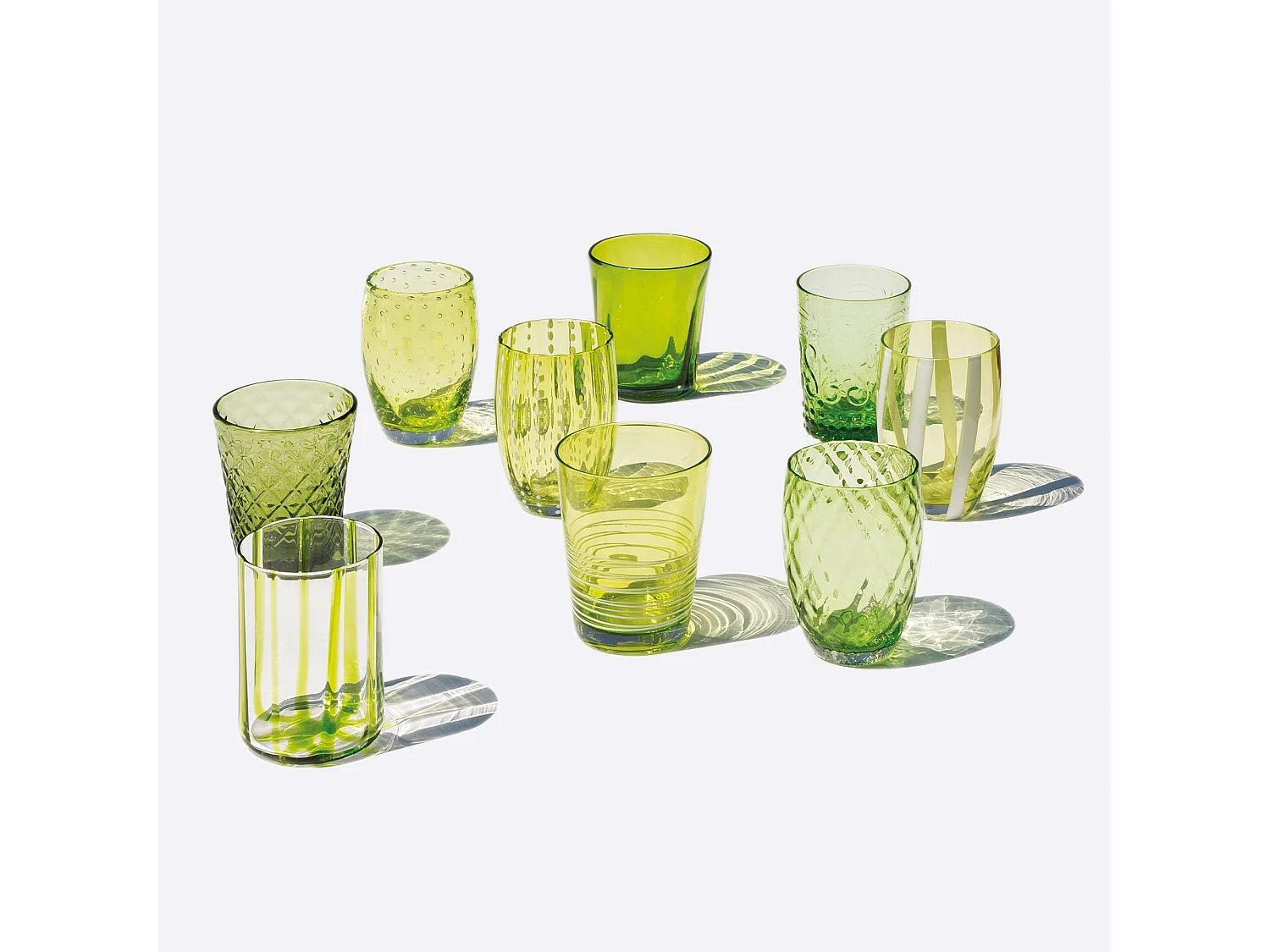 Zafferano Melting Pot Lot de 6 Verres Unicolores – Vert – Verre Soufflé à la Main, 32 cl – Gobelets Artisan pour Eau et Cocktails