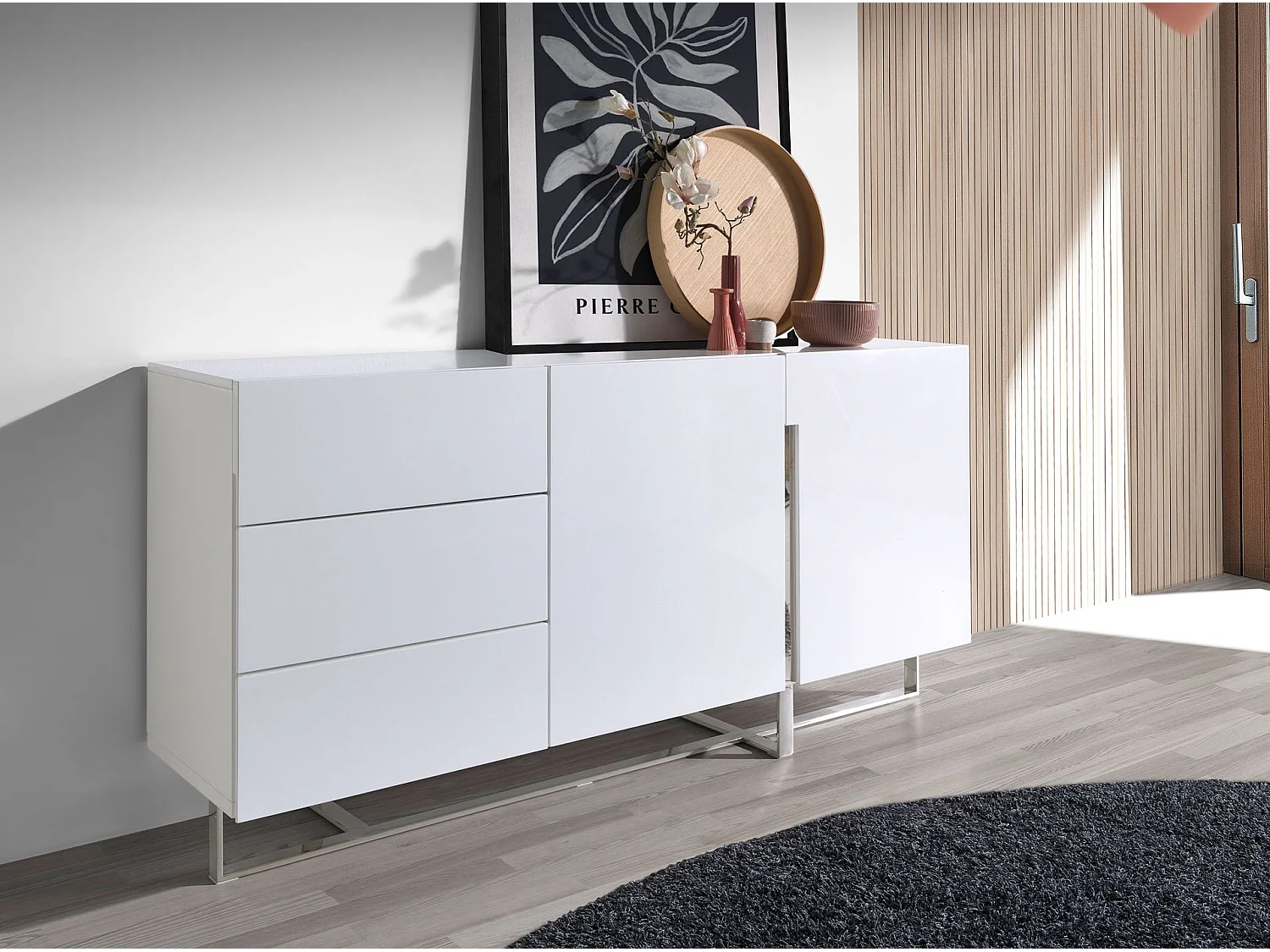 Dressoir van wit hout en verchroomd staal 3051 ANGEL CERDA