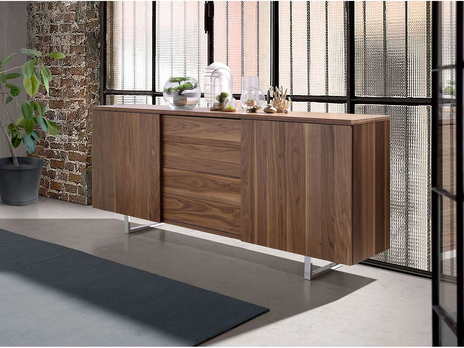 Dressoir walnoot en verchroomd staal 3056 ANGEL CERDA