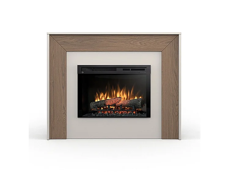 ZUNI – Vrijstaande LED elektrische vloerverwarming met open haard – 26" – 120,2 x 96 x 27,5 cm – Cashmere – Eikenhout