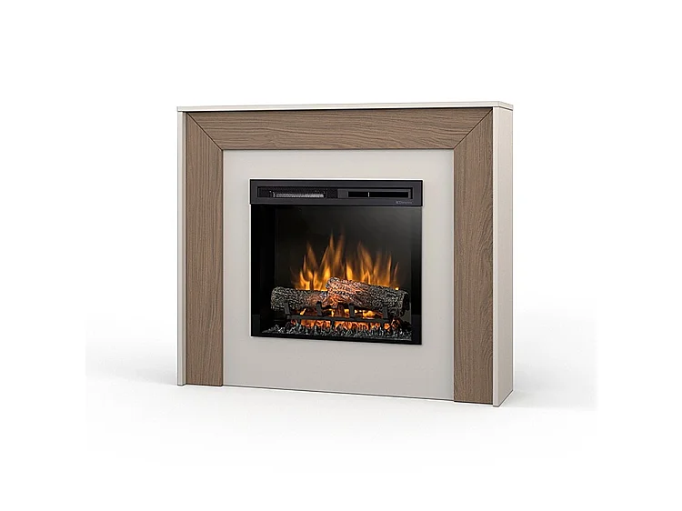 ZUNI – Vrijstaande LED elektrische vloerverwarming met open haard – 23" – 108,2 x 93,5 x 27,5 – Cashmere – Eikenhout