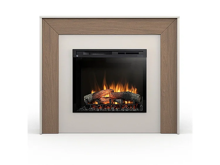 ZUNI – Vrijstaande LED elektrische vloerverwarming met open haard – 28" – 130,2 x 110 x 27,5 cm – Cashmere – Eikenhout