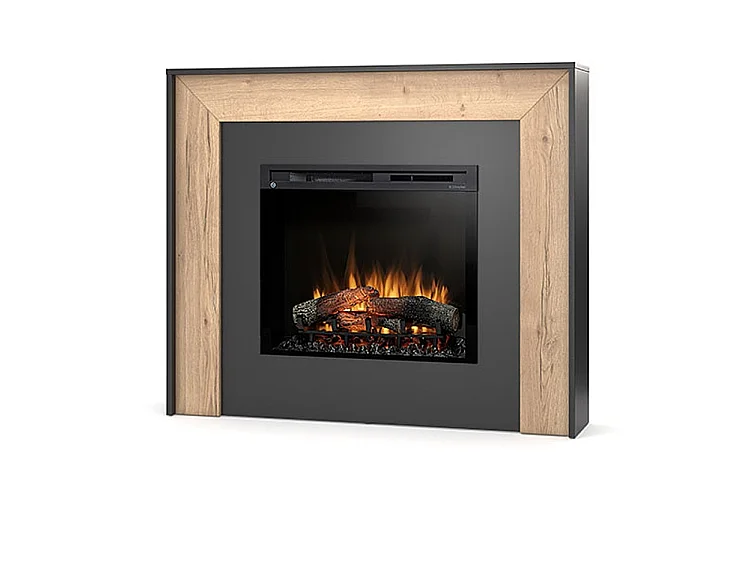ZUNI – Vrijstaande LED elektrische vloerverwarming met haard – 28"  – 130,2 x 110 x 27,5 cm – Zwart / Licht eikenhout