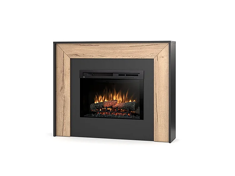 ZUNI – Vrijstaande LED elektrische haard – 26"  – 120,2 x 96 x 27,5 cm – Zwart / Licht eikenhout
