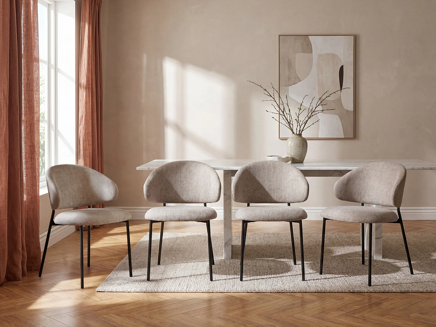 Set van 4 stoelen van stof met textuur en zwart metaal – Taupegrijs – VOSINIA