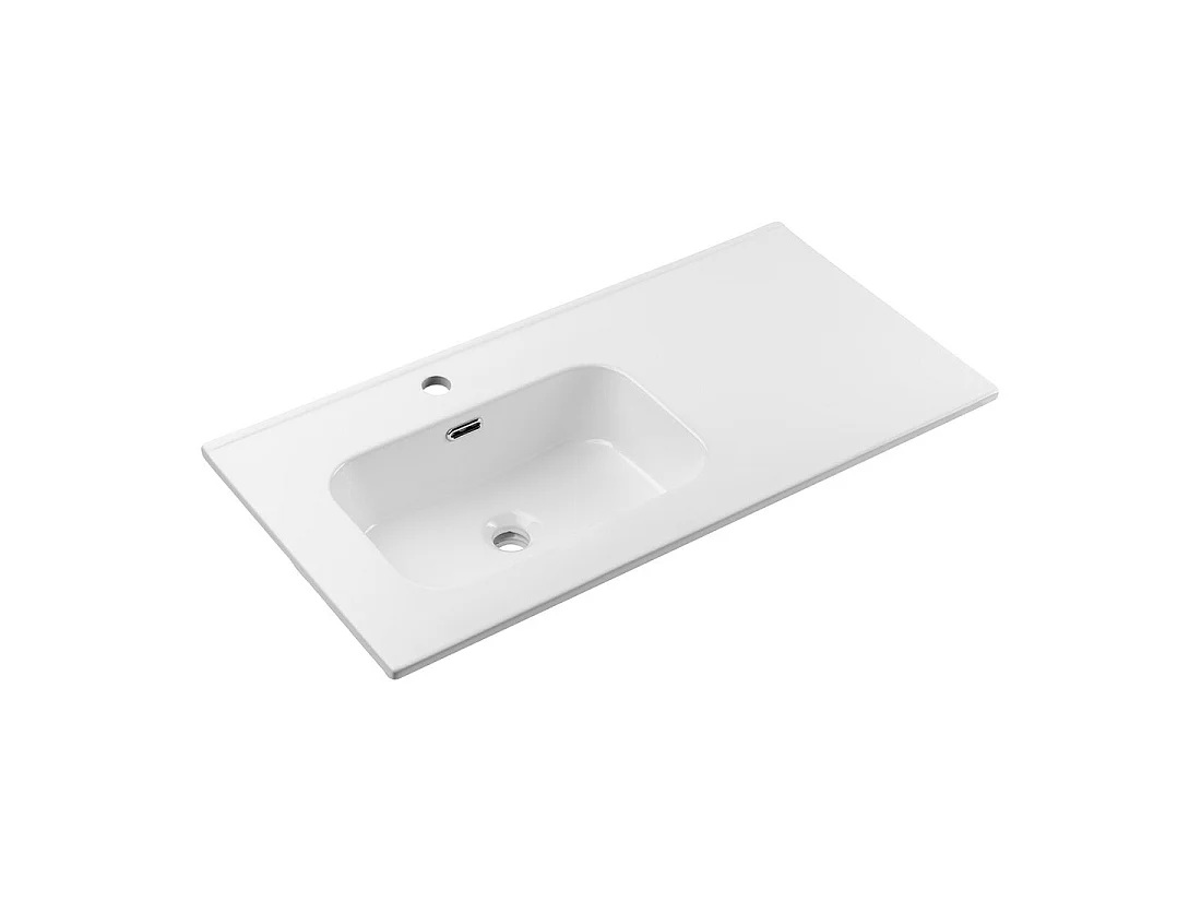 Inbouwwastafel ESSEN 90 cm met links uitgelijnde kom, glanzend wit keramiek