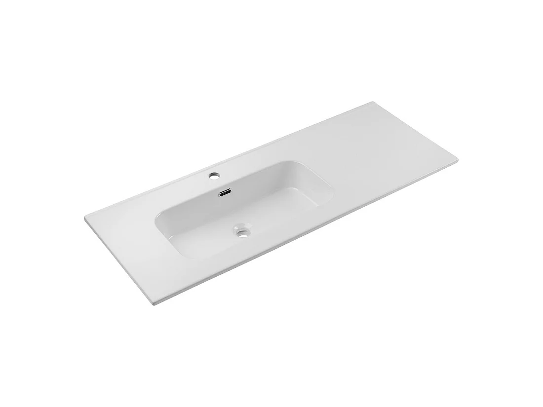 Inbouwwastafel ESSEN 120 cm in glanzend wit keramiek links verschoven