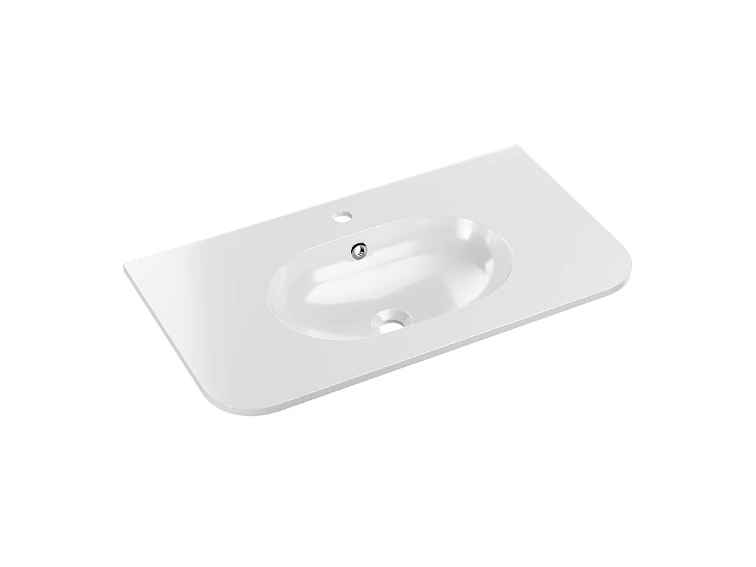 Wastafel om in te bouwen LINEA 80 cm mineraalhars glanzend wit ovaal design