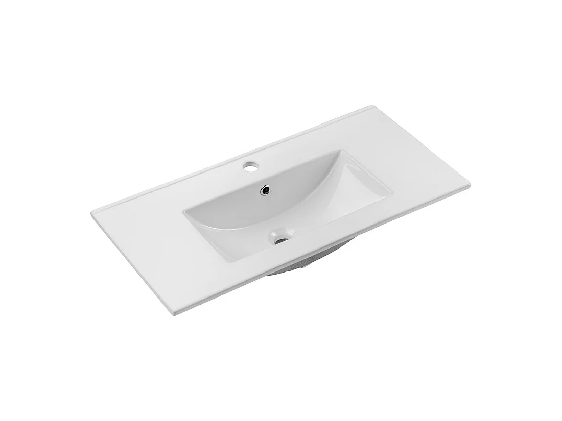 Inbouwwastafel FLOW 80 cm keramiek glanzend wit rechthoekig design