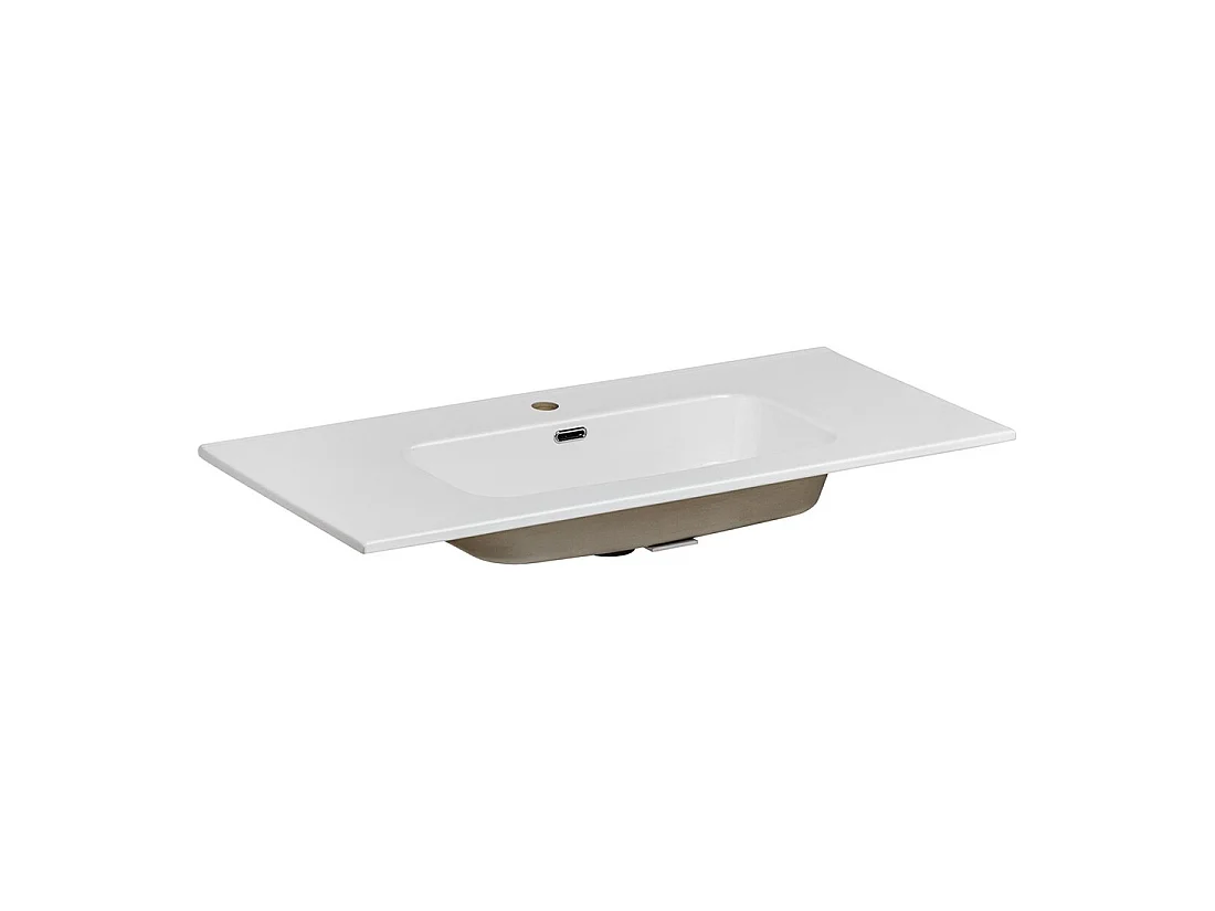 Wastafel KUBE 100 cm in glanzend wit keramiek