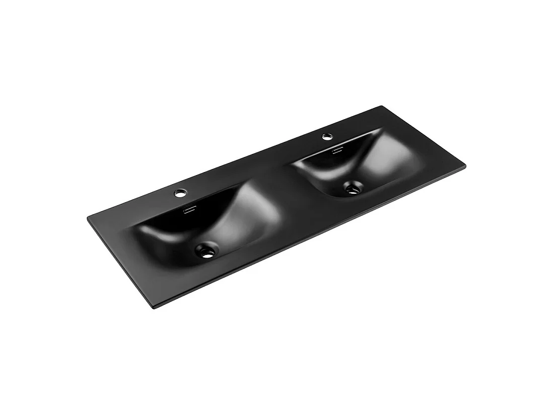 Inbouwwastafel VELOA 120 cm dubbele wastafel keramiek mat zwart design