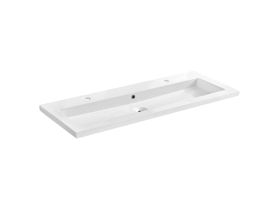 Wastafel ELIO 120 cm in glanzend wit keramiek met dubbele kraan
