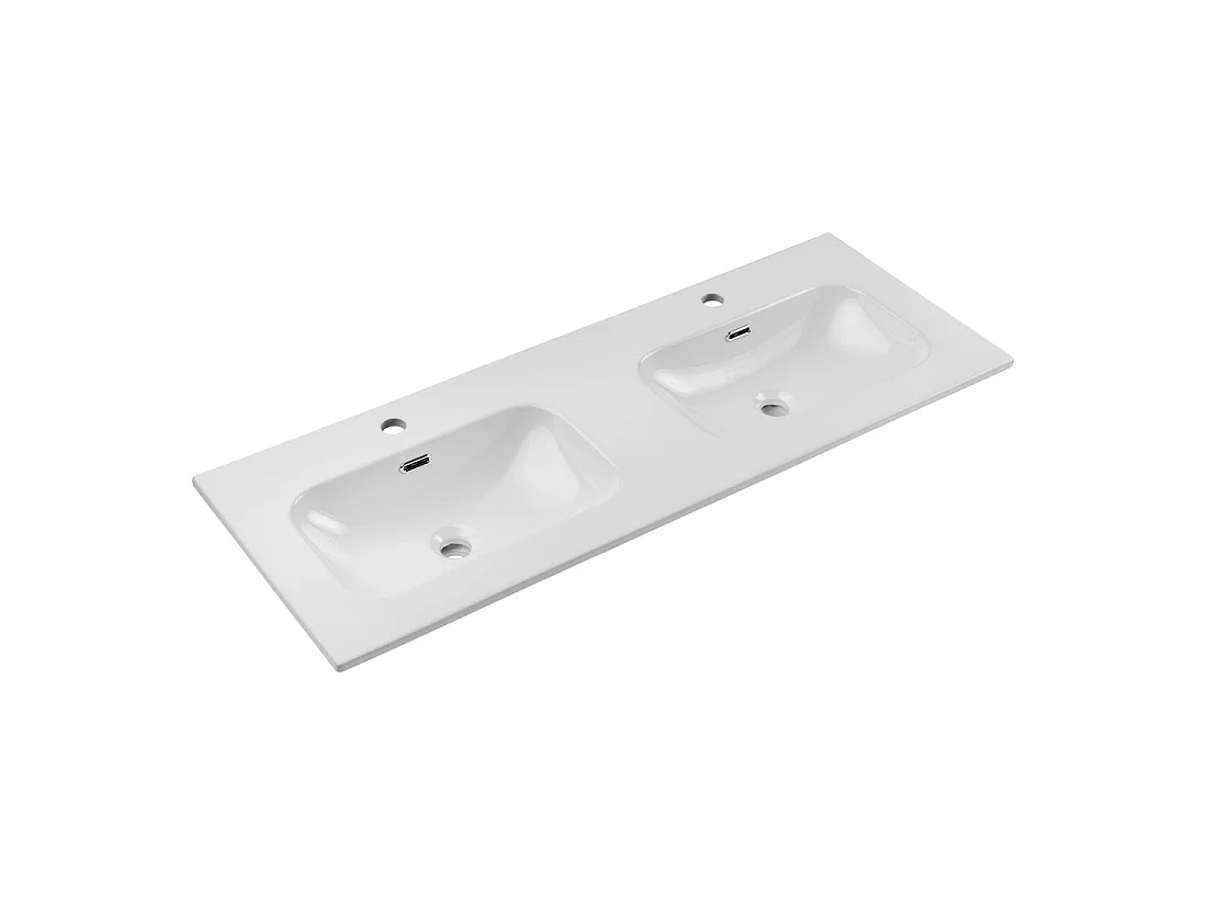 Wastafel LARGO 120 cm dubbele wasbak wit glanzend keramiek design