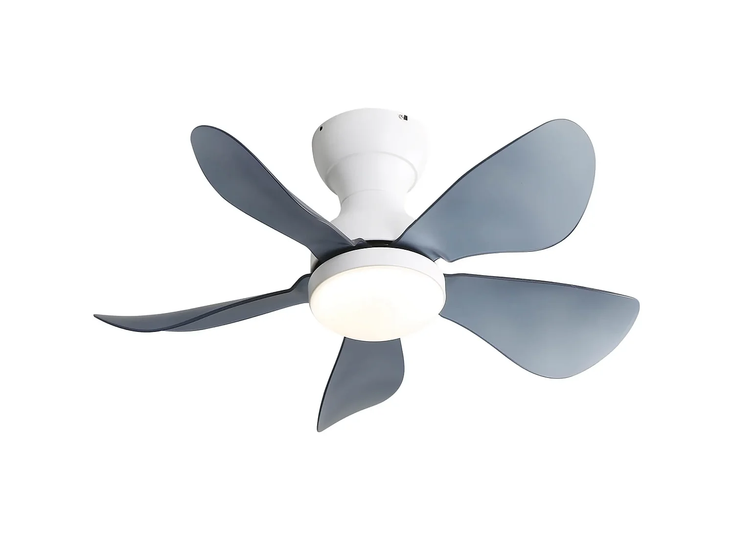 Witte plafondventilator van 74 cm met 5 ABS-bladen en een dimbare LED-lamp van 18 W.