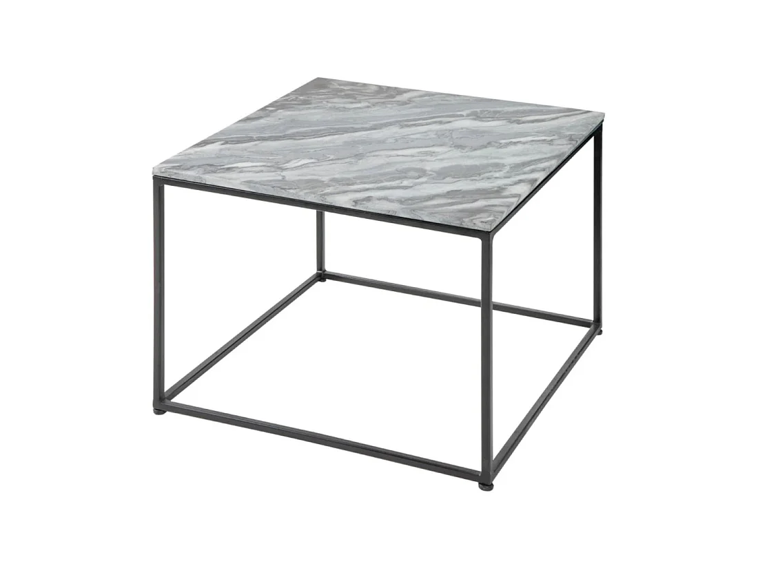 Salontafel VORTEX 50 cm in gepolijst grijs marmer met zwart metalen frame