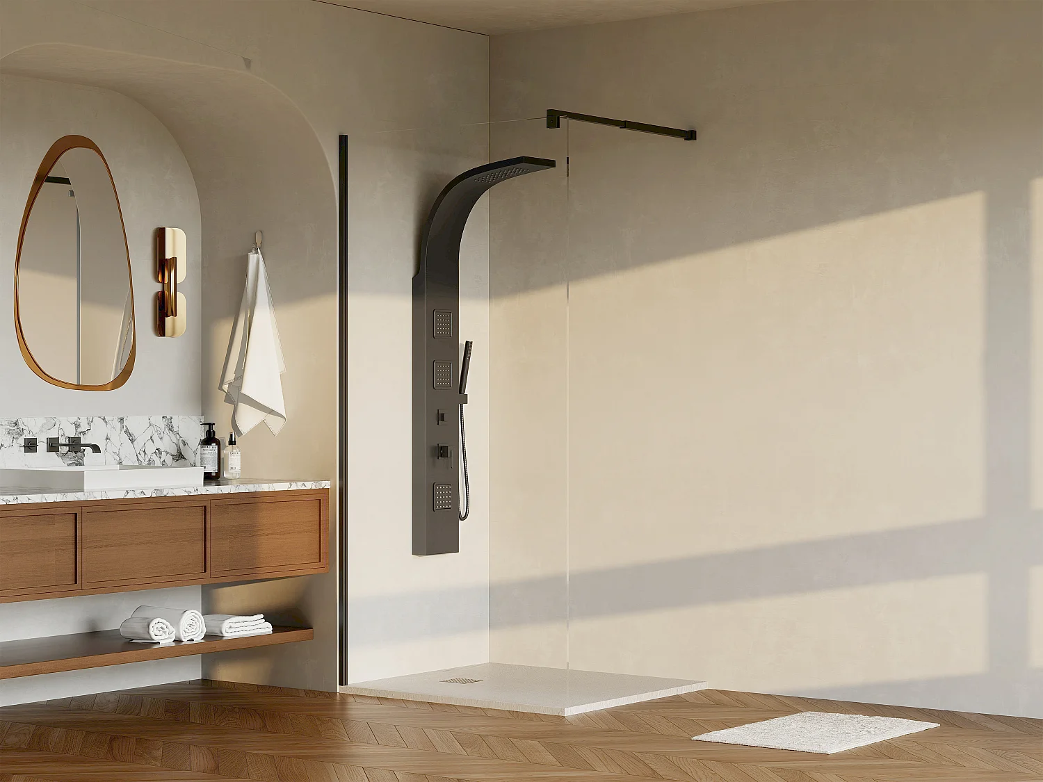 Wand voor inloopdouche industriële stijl – mat zwart – 120×200 cm – DAREN – Koop nu online