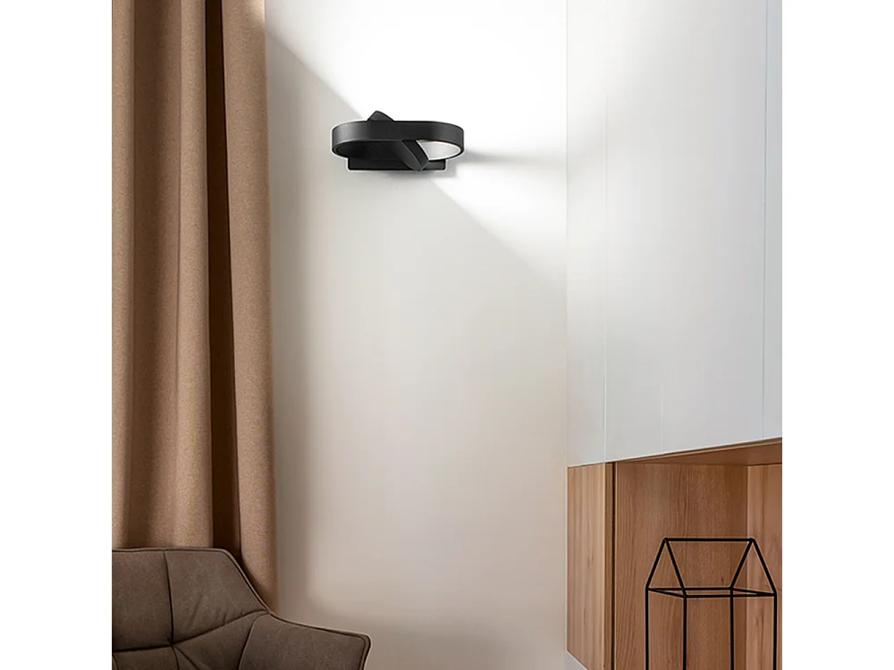 Zwarte metalen wandlamp, 6W verstelbare LED-lamp met selecteerbare kleurtemperatuur (3000K-4000K-6000K), modern design – Perenz