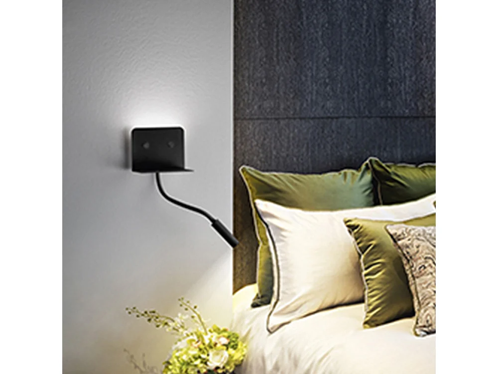Zwarte metalen wandlamp, LED-lamp met flexibele arm, geïntegreerde USB-poort en 3000K verlichting, 6636-serie – Perenz
