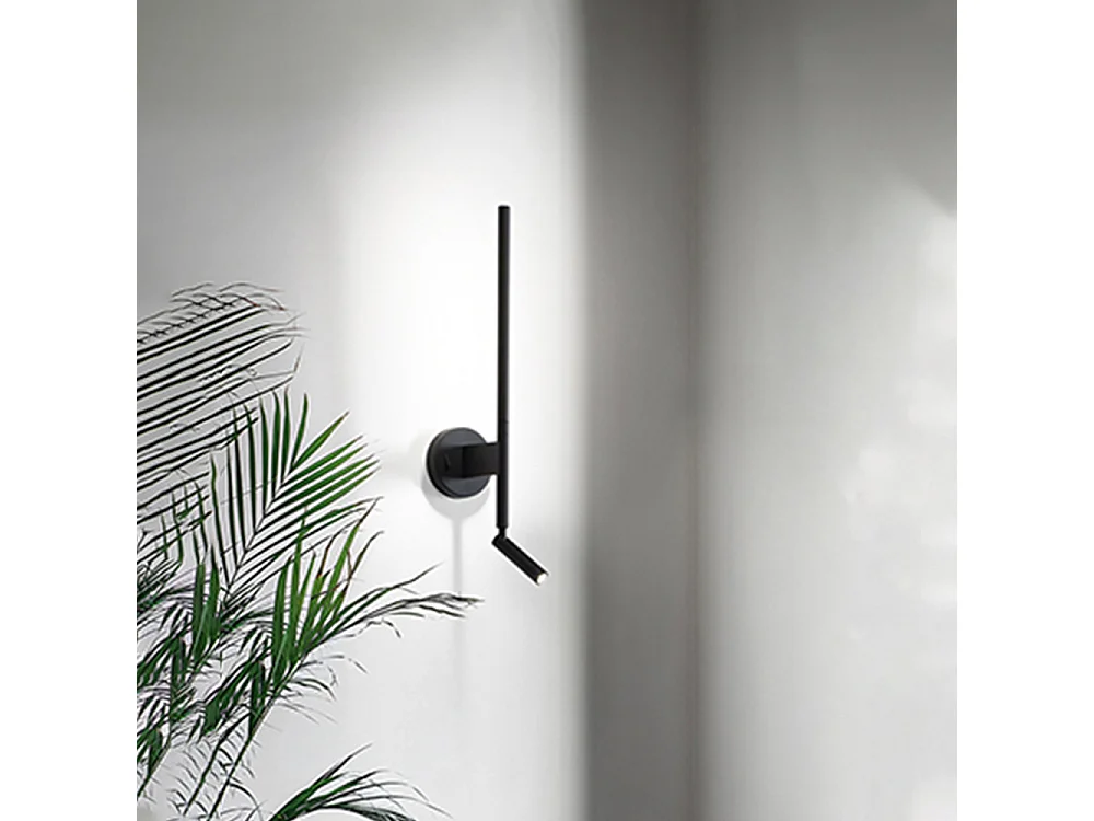 Zwarte metalen wandlamp met geïntegreerde 9W LED-spot en verstelbare diffuser, modern en elegant design, H.55 cm – Perenz