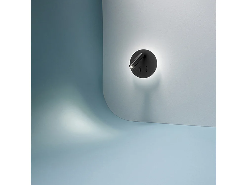 Zwarte metalen wandlamp, modern design met geïntegreerde, verstelbare 6W+3W LED-spot, warm licht van 3000K – Perenz