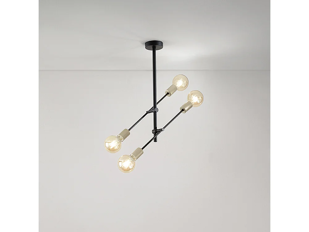Zwarte metalen plafondlamp, 4 E27-lampen, max. 40W, diameter 42 cm, hoogte 75,5 cm, modern en elegant design voor interieurs – Perenz