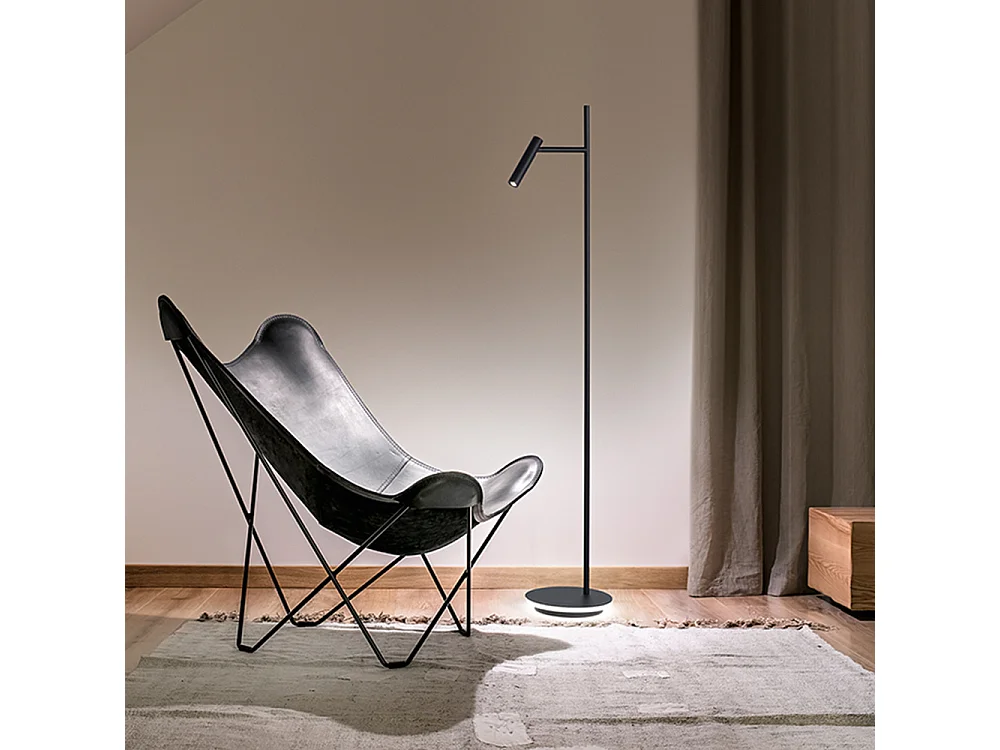 Zwarte metalen LED-vloerlamp, moderne vloerlamp met verstelbare spot en diffuus licht, 14W totaal, elegant design 152cm – Perenz