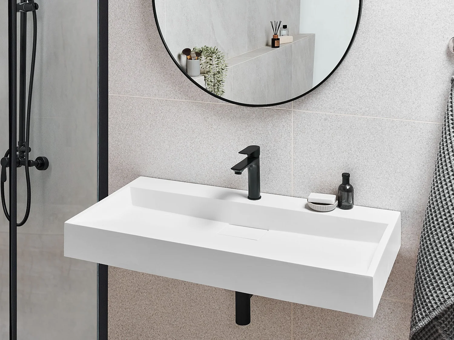 Wastafel mineraalgietwerk wit 100 x 46 cm QUENKO