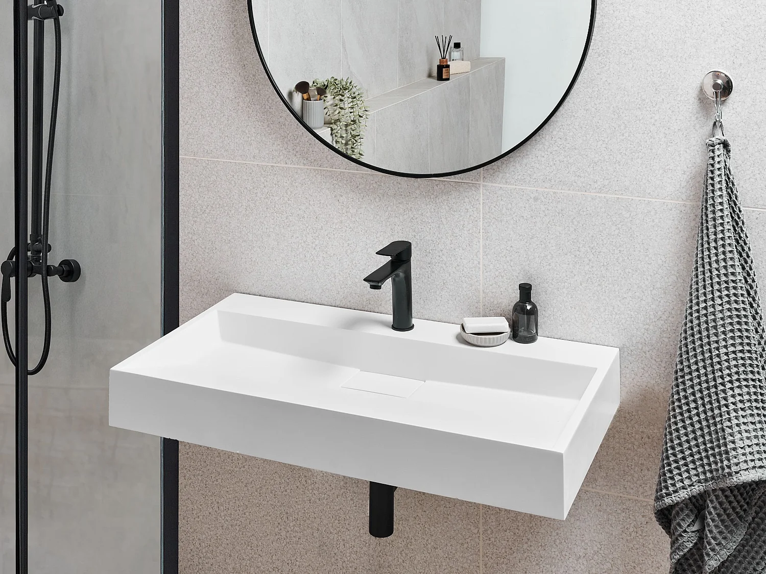 Wastafel mineraalgietwerk wit 90 x 46 cm QUENKO