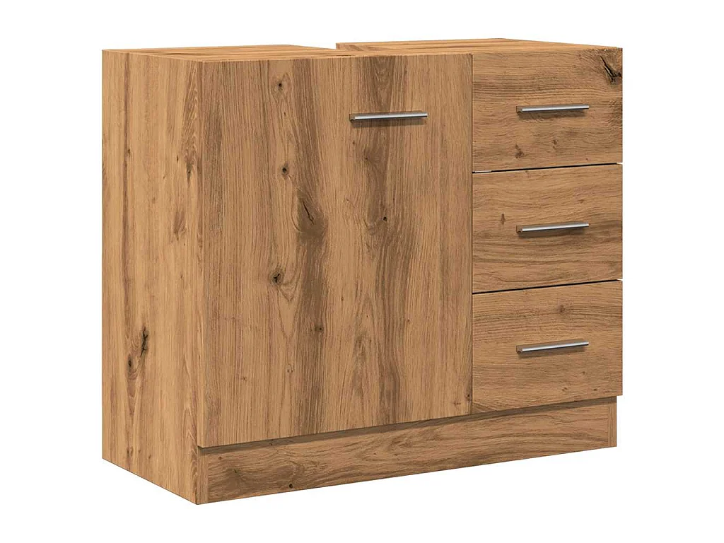 Wastafelkast 63x30x54 cm bewerkt hout artisanaal eikenkleur