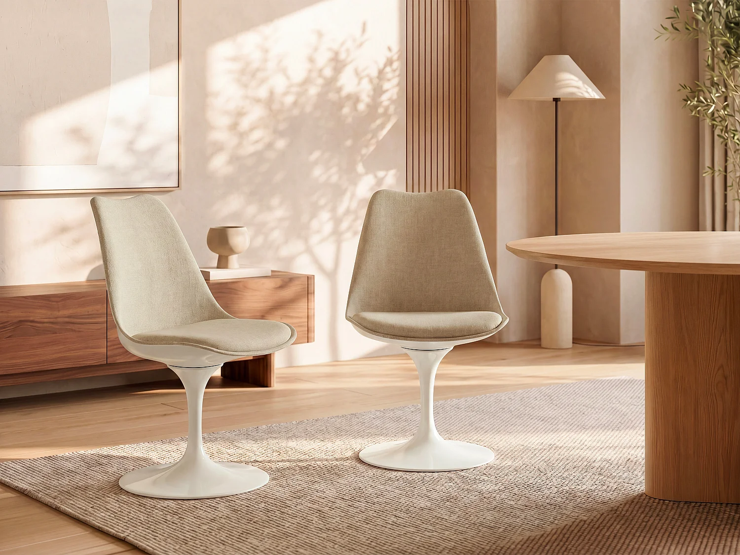 Set van 2 stoelen van geweven stof en staal – Beige en Wit – XAFY
