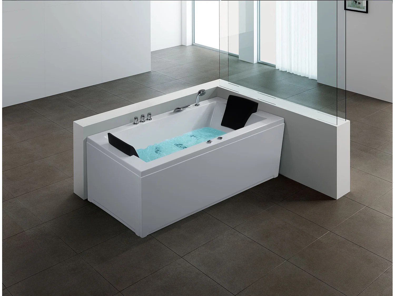 Hoek bubbelbad met LED VARADERO Linkerzijde 183 x 90 cm Wit