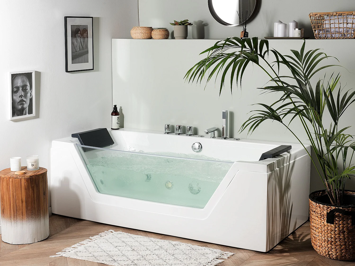 Hoek bubbelbad met LED SAMANA 162 x 76 cm Wit