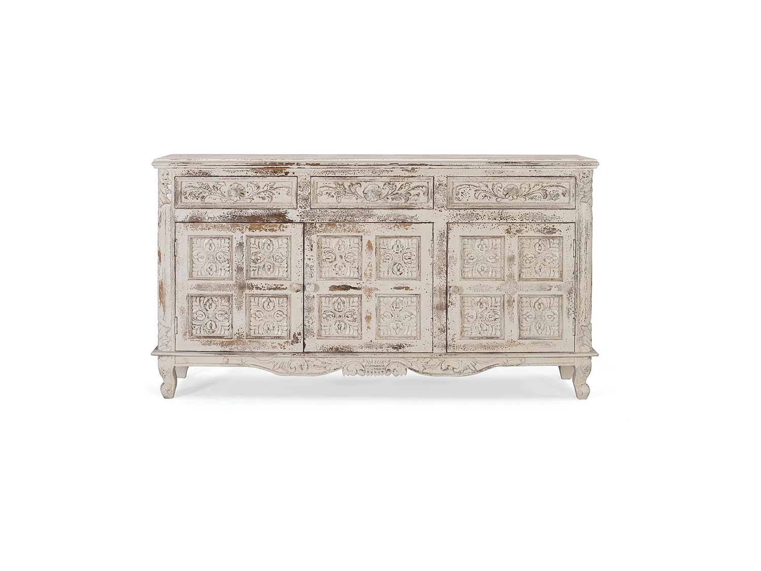 Buffet in bois manguier blanc craquelé