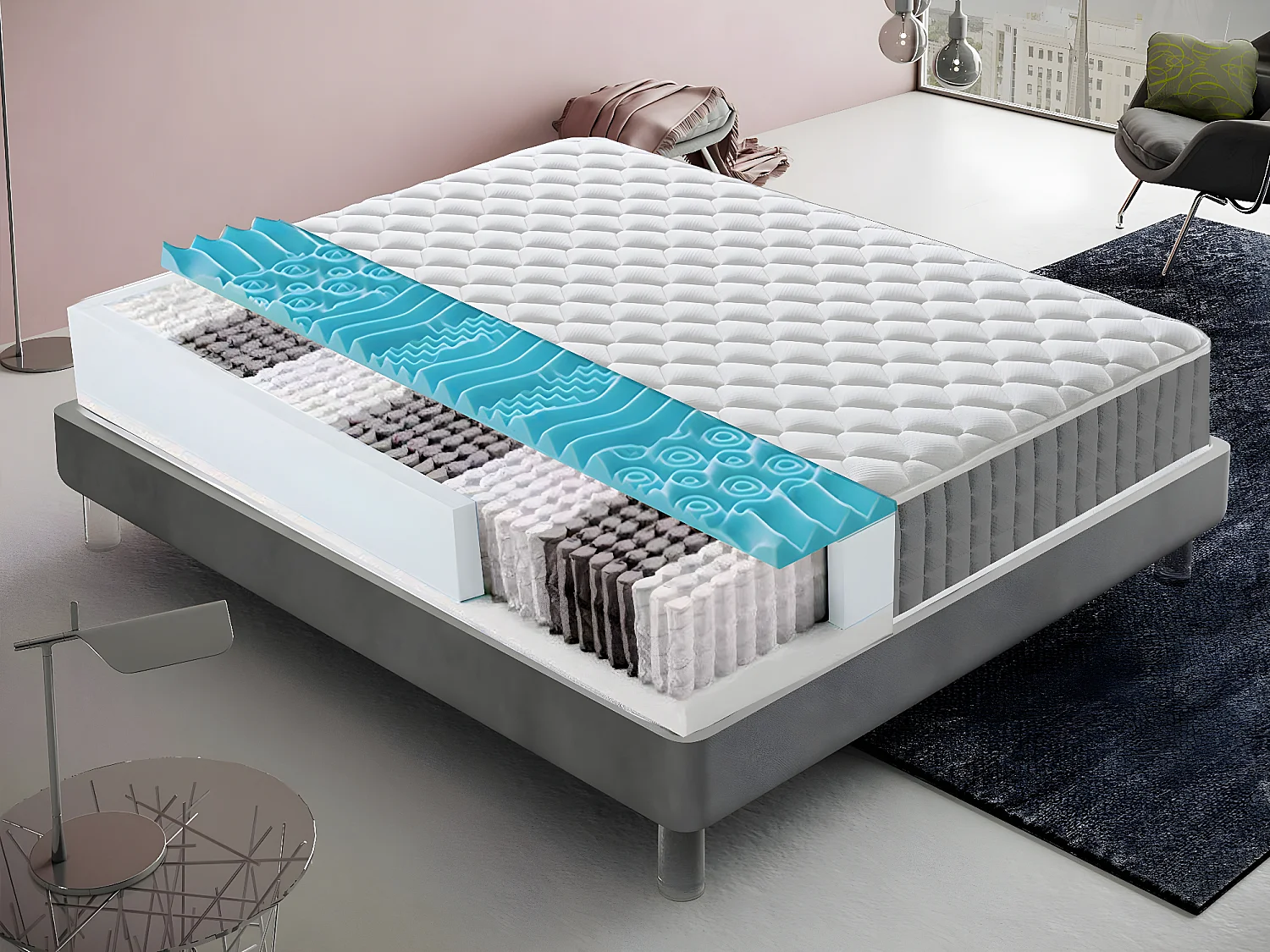 Vormgeheugen pocketveringmatras 9 gedifferentieerde zones Orthopedie – Anatomisch – 140×200 cm